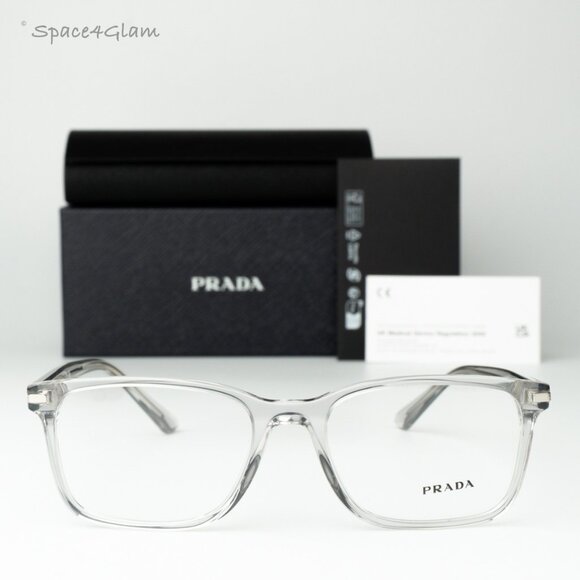 Prada Men Eyeglasses Crystal Grey Demo Square PR14WV U431O1 BRAND NEW - Picture 1 of 8